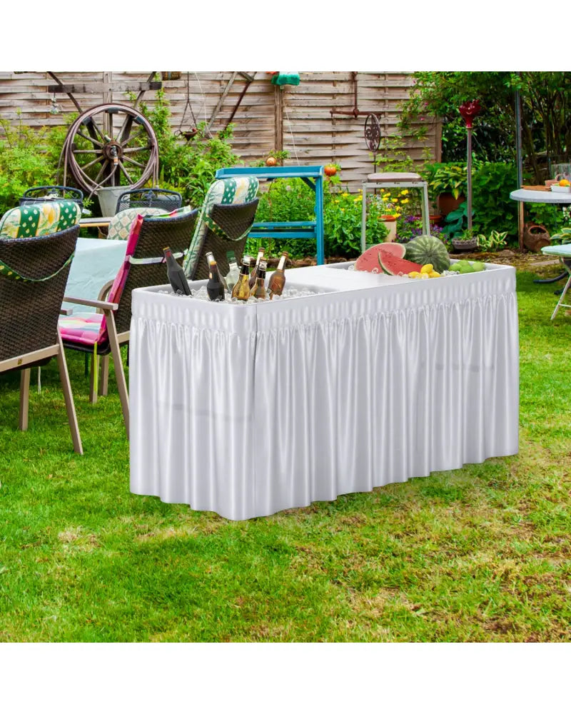 5 FT Folding Ice Cooler Table with Double Sinks for Camping Party Picnic Wedding-White - White - Camping Furniture