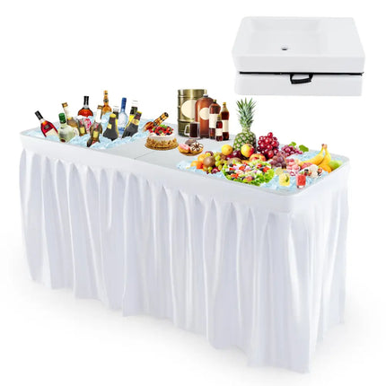5 FT Folding Ice Cooler Table with Double Sinks for Camping Party Picnic Wedding-White - White - Camping Furniture