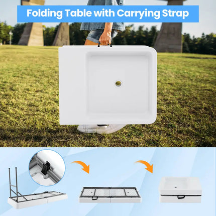 5 FT Folding Ice Cooler Table with Double Sinks for Camping Party Picnic Wedding-White - White - Camping Furniture