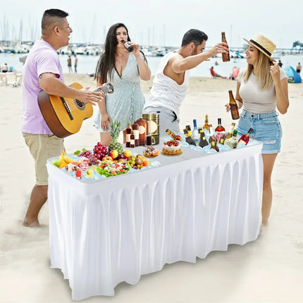 5 FT Folding Ice Cooler Table with Double Sinks for Camping Party Picnic Wedding-White - White - Camping Furniture