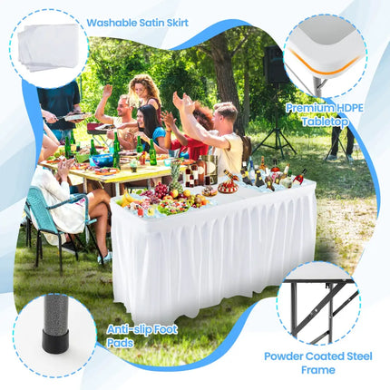 5 FT Folding Ice Cooler Table with Double Sinks for Camping Party Picnic Wedding-White - White - Camping Furniture