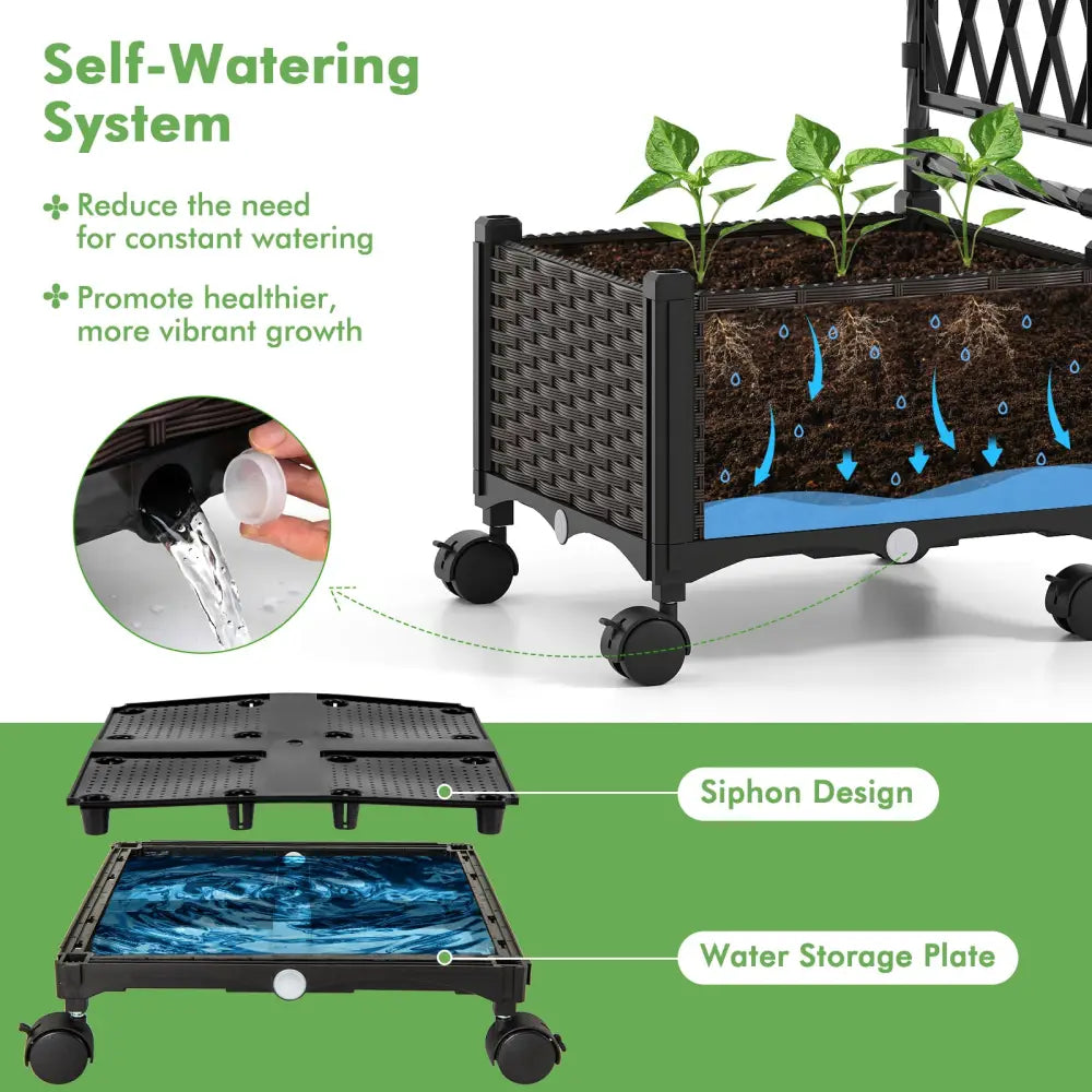 5 FT Self-Watering Planter Boxes with Lattice Trellis and Roof-Brown - Brown - Plant Supports