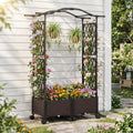 5 FT Self-Watering Planter Boxes with Lattice Trellis and Roof-Brown - Brown - Plant Supports