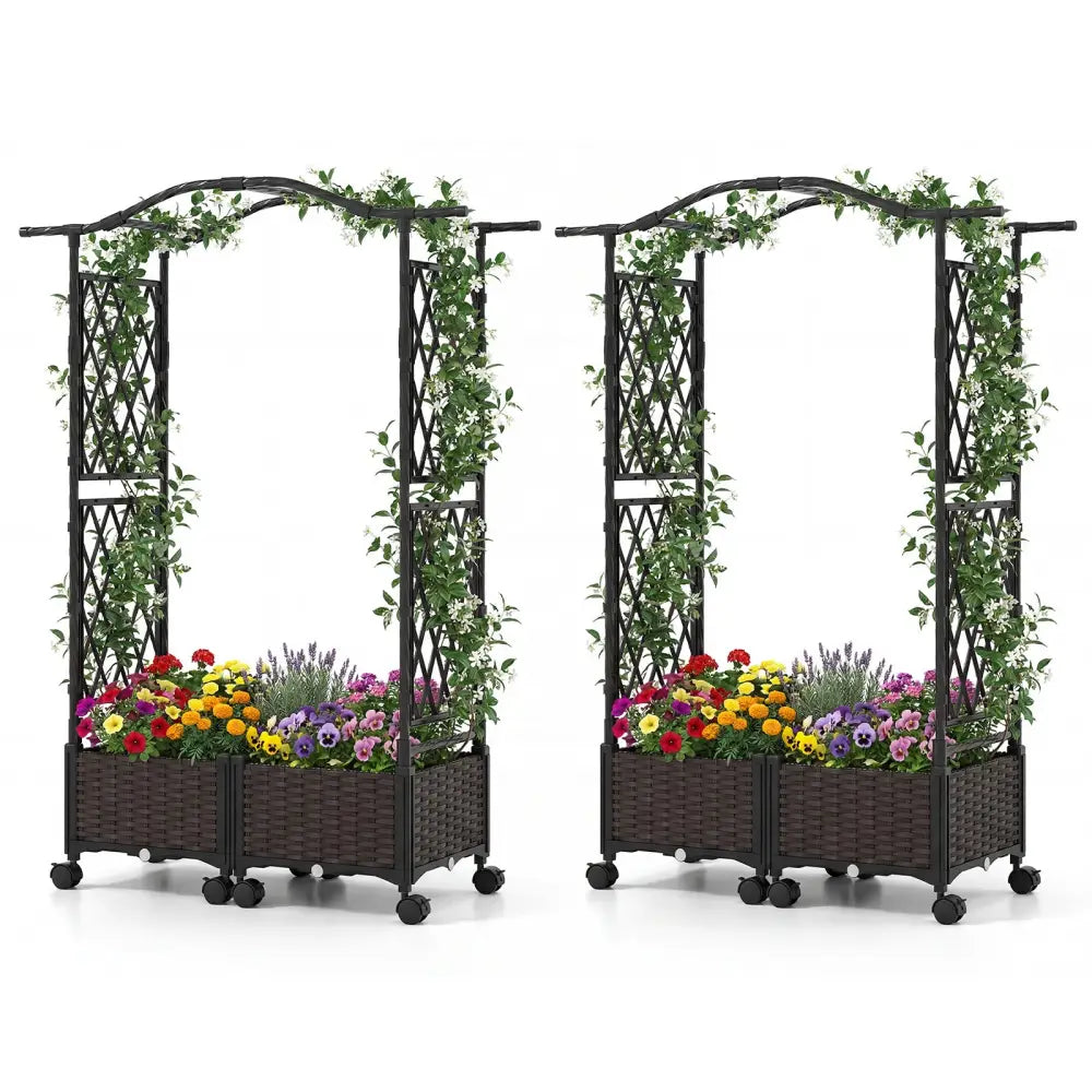 5 FT Tall Raised Garden bed with Lockable Wheels and Hanging Roof for Climbing Flowers-Brown - Brown - Raised Garden