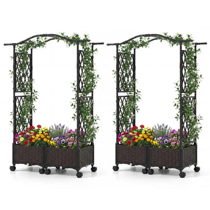 5 FT Tall Raised Garden bed with Lockable Wheels and Hanging Roof for Climbing Flowers-Brown - Brown - Outdoor Decor