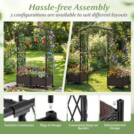 5 FT Tall Raised Garden bed with Lockable Wheels and Hanging Roof for Climbing Flowers-Brown - Brown - Outdoor Decor