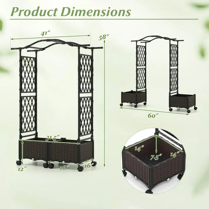 5 FT Tall Raised Garden bed with Lockable Wheels and Hanging Roof for Climbing Flowers-Brown - Brown - Outdoor Decor