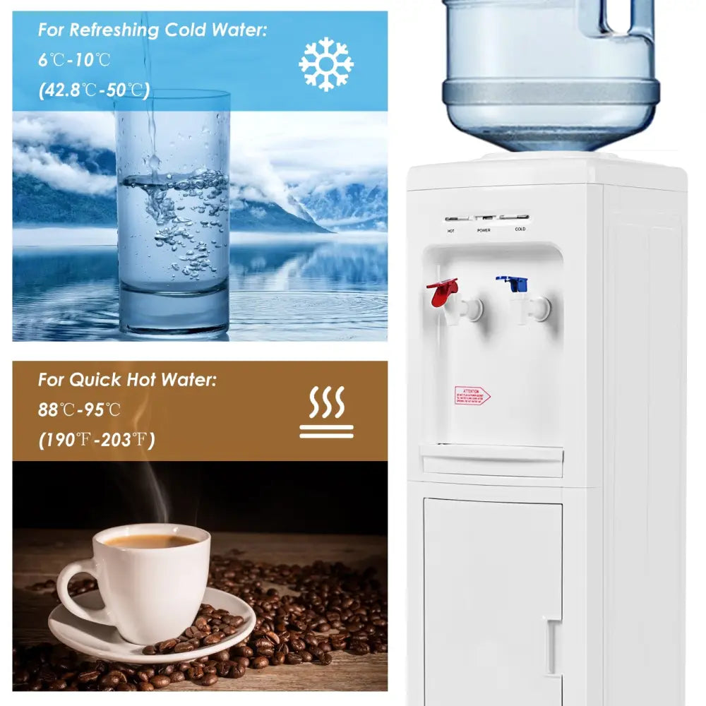 5 Gallons Hot and Cold Water Cooler Dispenser with Child Safety Lock - White - Water Dispensers
