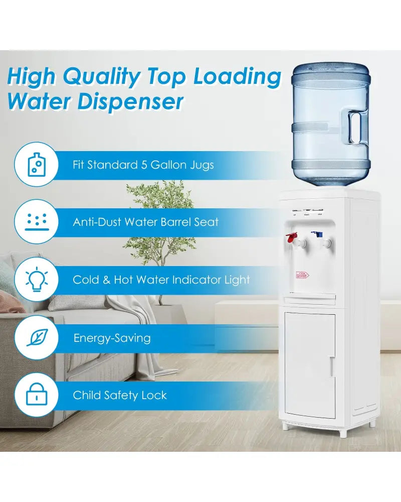 5 Gallons Hot and Cold Water Cooler Dispenser with Child Safety Lock - White - Water Dispensers