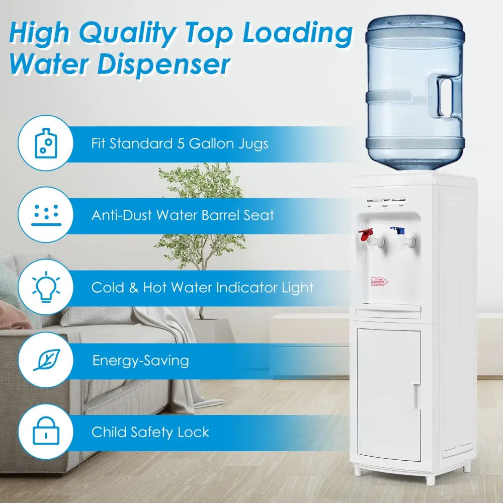 5 Gallons Hot and Cold Water Cooler Dispenser with Child Safety Lock - White - Water Dispensers
