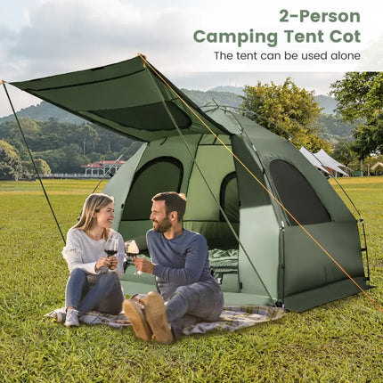 5-in-1 2-Person Foldable Outdoor Camping Tent Cot with Air Mattress and Sleeping Bag - Green - Tents