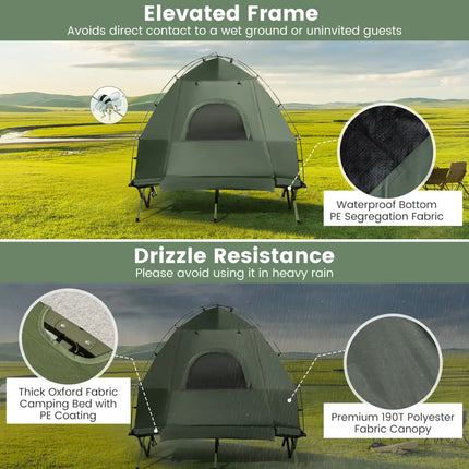 5-in-1 2-Person Foldable Outdoor Camping Tent Cot with Air Mattress and Sleeping Bag - Green - Tents
