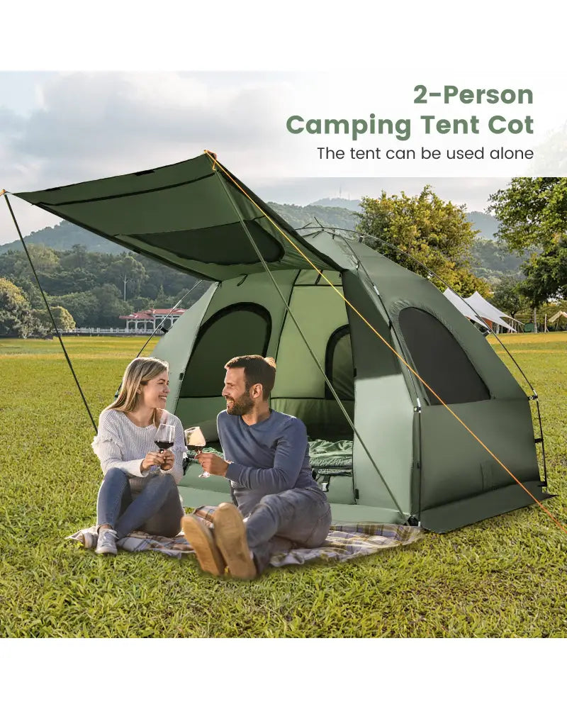 5-in-1 2-Person Foldable Outdoor Camping Tent Cot with Air Mattress and Sleeping Bag - Green - Tents