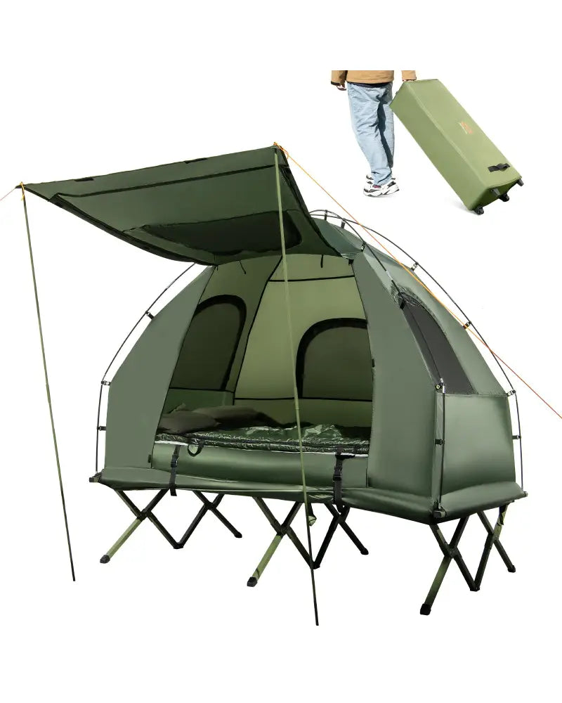 5-in-1 2-Person Foldable Outdoor Camping Tent Cot with Air Mattress and Sleeping Bag - Green - Tents