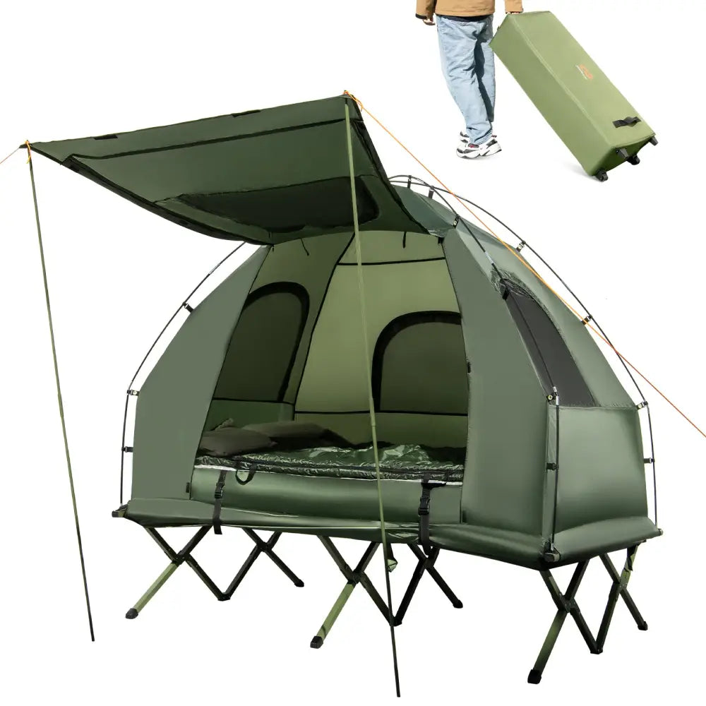 5-in-1 2-Person Foldable Outdoor Camping Tent Cot with Air Mattress and Sleeping Bag - Green - Tents