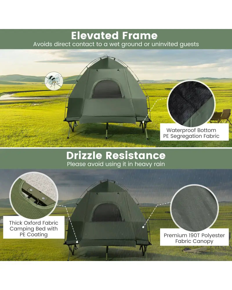 5-in-1 2-Person Foldable Outdoor Camping Tent Cot with Air Mattress and Sleeping Bag - Green - Tents