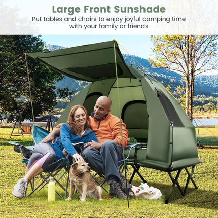 5-in-1 2-Person Foldable Outdoor Camping Tent Cot with Air Mattress and Sleeping Bag - Green - Tents