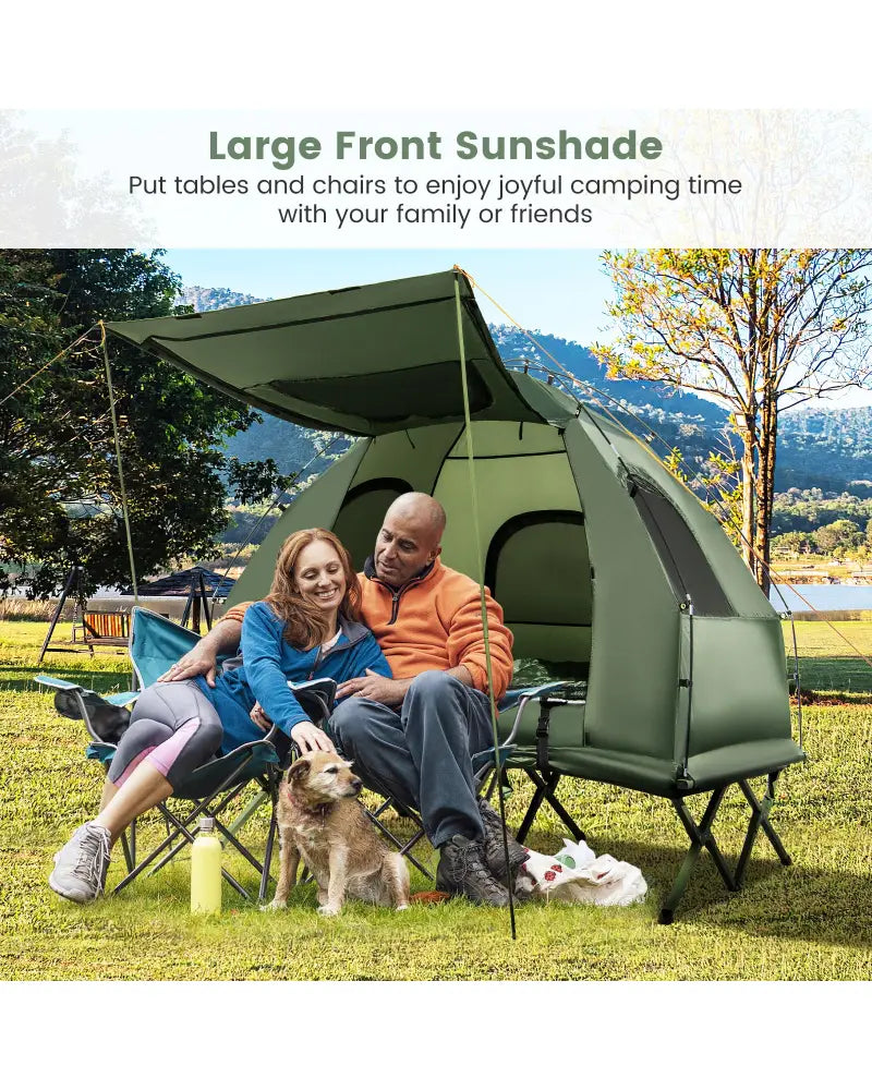 5-in-1 2-Person Foldable Outdoor Camping Tent Cot with Air Mattress and Sleeping Bag - Green - Tents