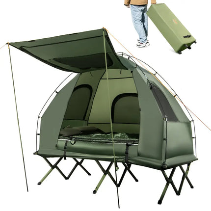 5-in-1 2-Person Foldable Outdoor Camping Tent Cot with Air Mattress and Sleeping Bag - Green - Tents