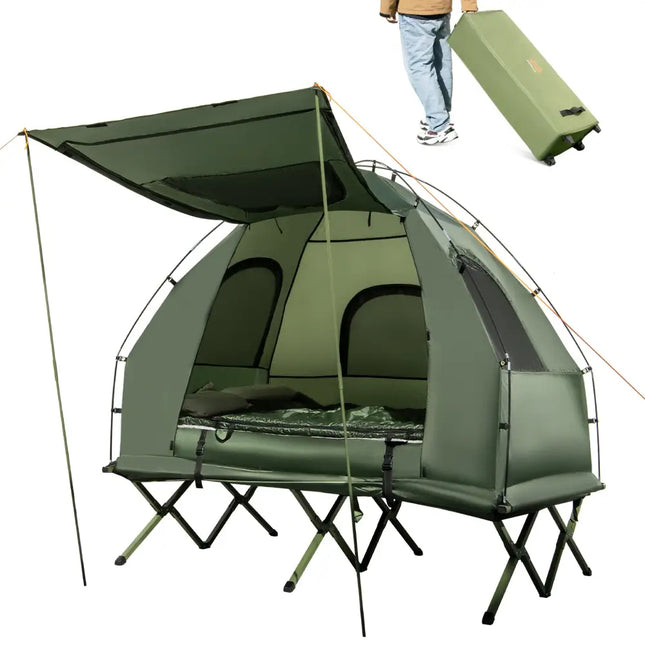 5-in-1 2-Person Foldable Outdoor Camping Tent Cot with Air Mattress and Sleeping Bag - Green - Tents