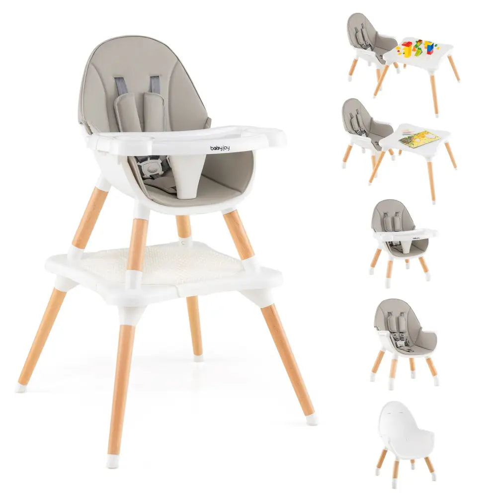 5-in-1 Baby Wooden Convertible High Chair -Gray - Gray - High Chairs