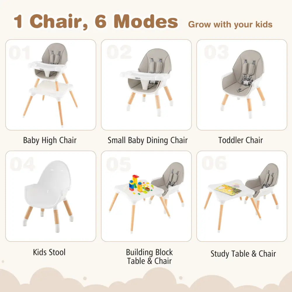 5-in-1 Baby Wooden Convertible High Chair -Gray - Gray - High Chairs