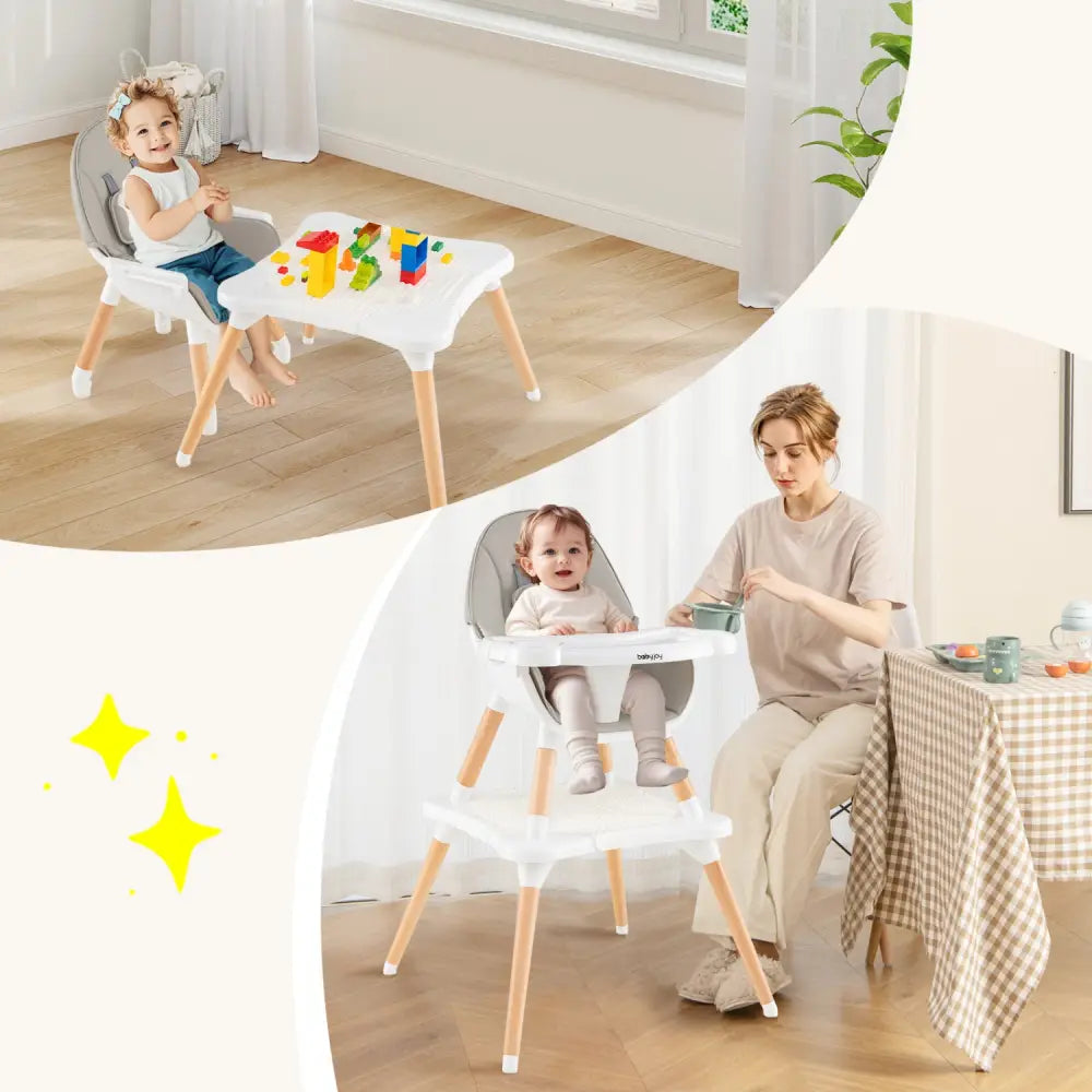 5-in-1 Baby Wooden Convertible High Chair -Gray - Gray - High Chairs