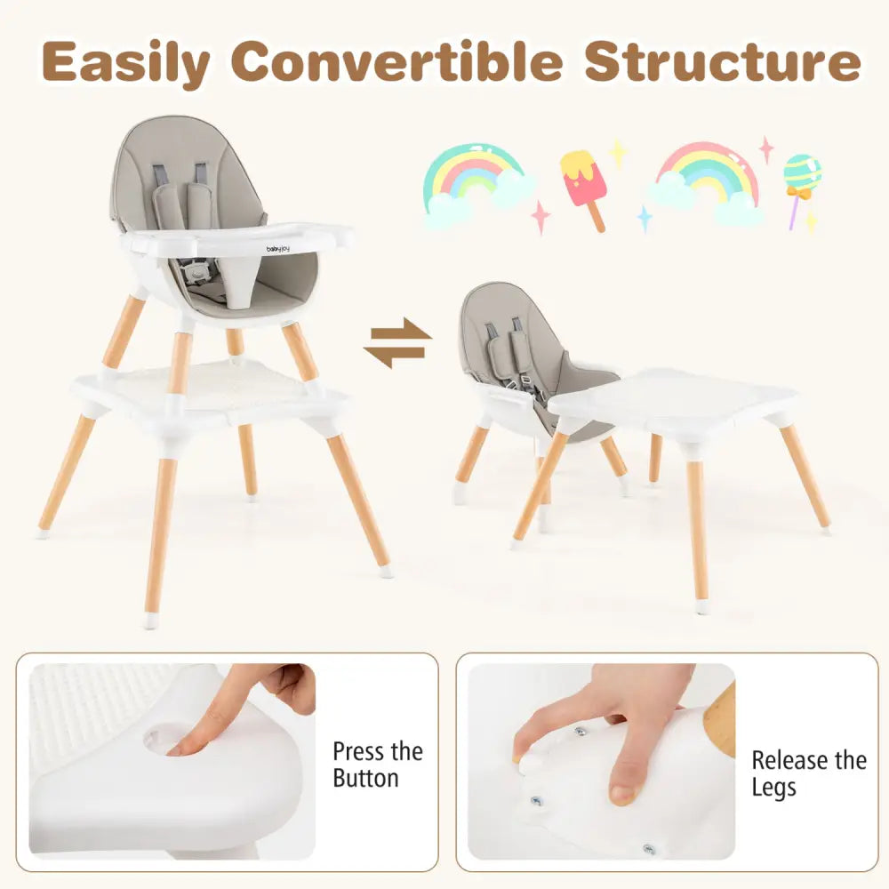 5-in-1 Baby Wooden Convertible High Chair -Gray - Gray - High Chairs