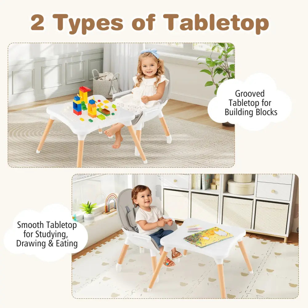 5-in-1 Baby Wooden Convertible High Chair -Gray - Gray - High Chairs