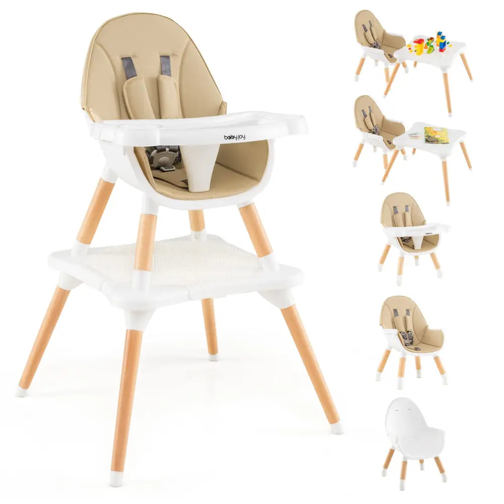 5-in-1 Baby Wooden Convertible High Chair -Khaki - Beige - High Chairs