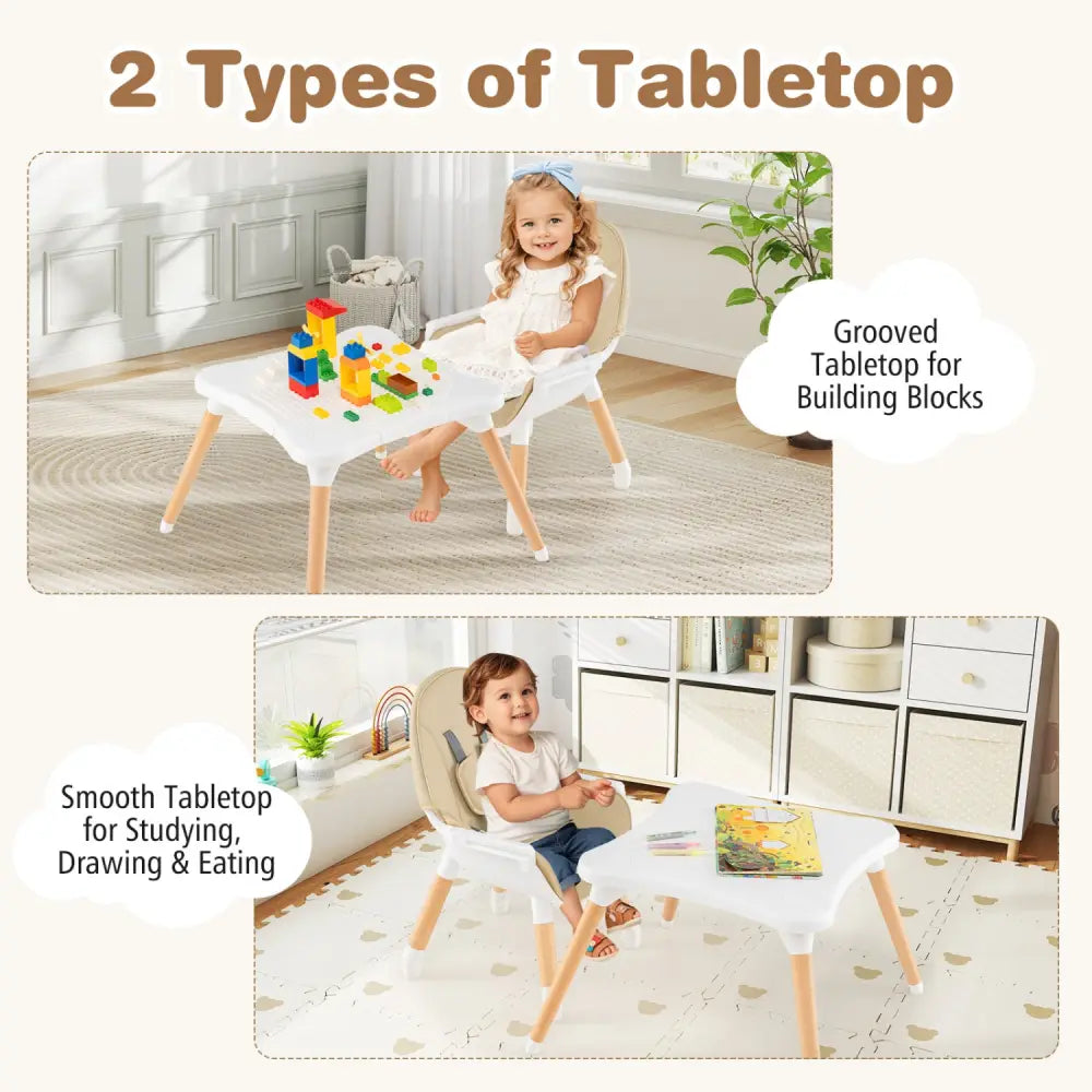 5-in-1 Baby Wooden Convertible High Chair -Khaki - Beige - High Chairs