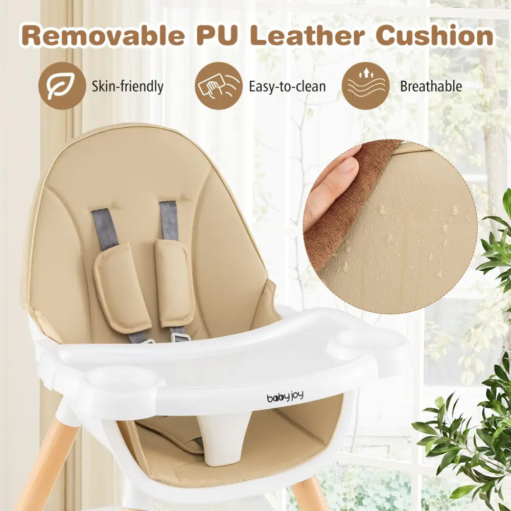 5-in-1 Baby Wooden Convertible High Chair -Khaki - Beige - High Chairs
