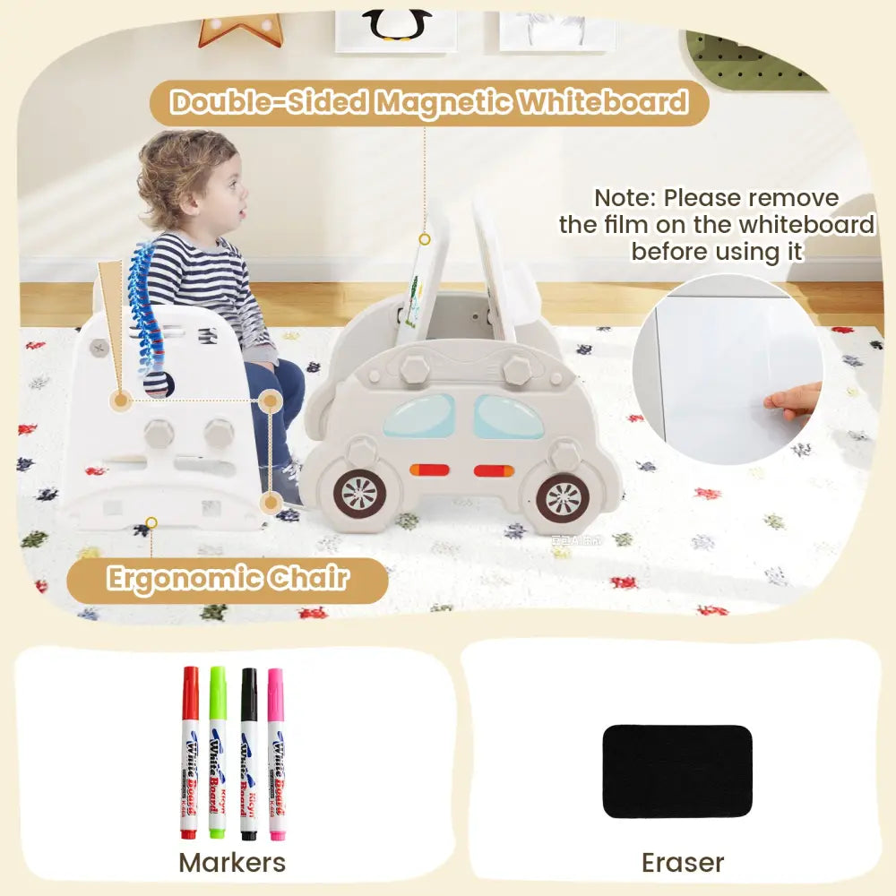 5 in 1 Convertible Toddler Slide Set Kids Art Easel with Stool and Book Rack-Gray - Gray - Climbers & Slides