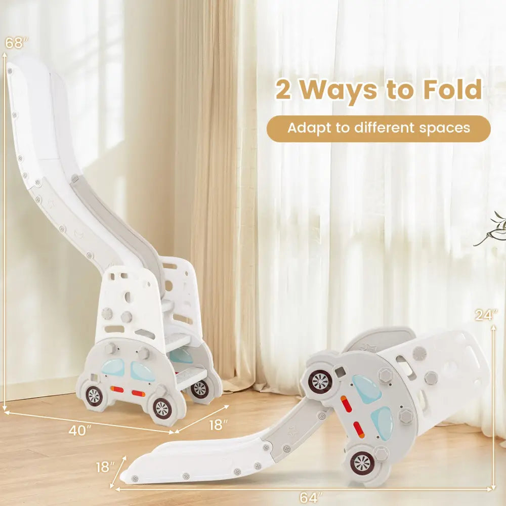 5 in 1 Convertible Toddler Slide Set Kids Art Easel with Stool and Book Rack-Gray - Gray - Climbers & Slides
