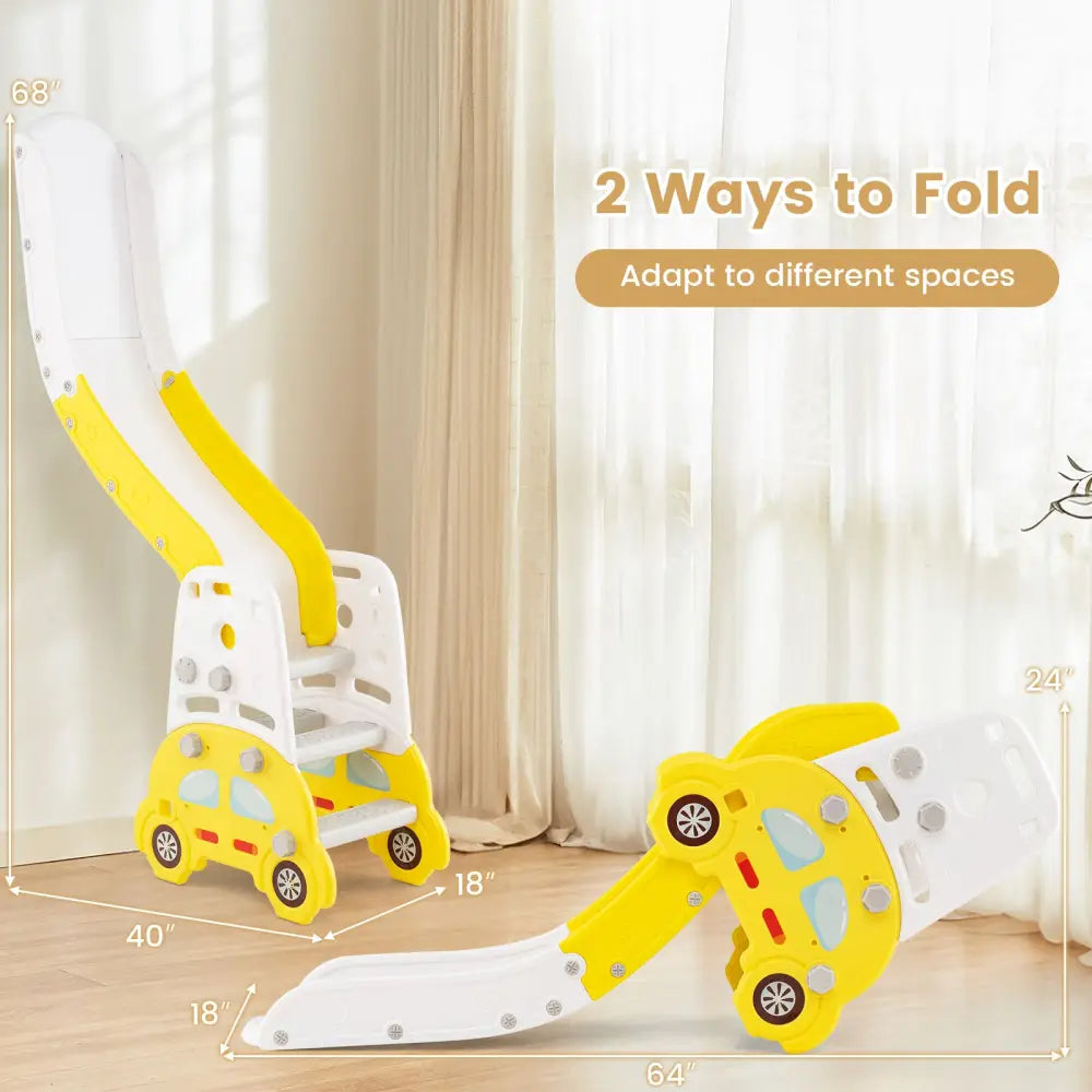 5 in 1 Convertible Toddler Slide Set Kids Art Easel with Stool and Book Rack-Yellow - Yellow - Climbers & Slides