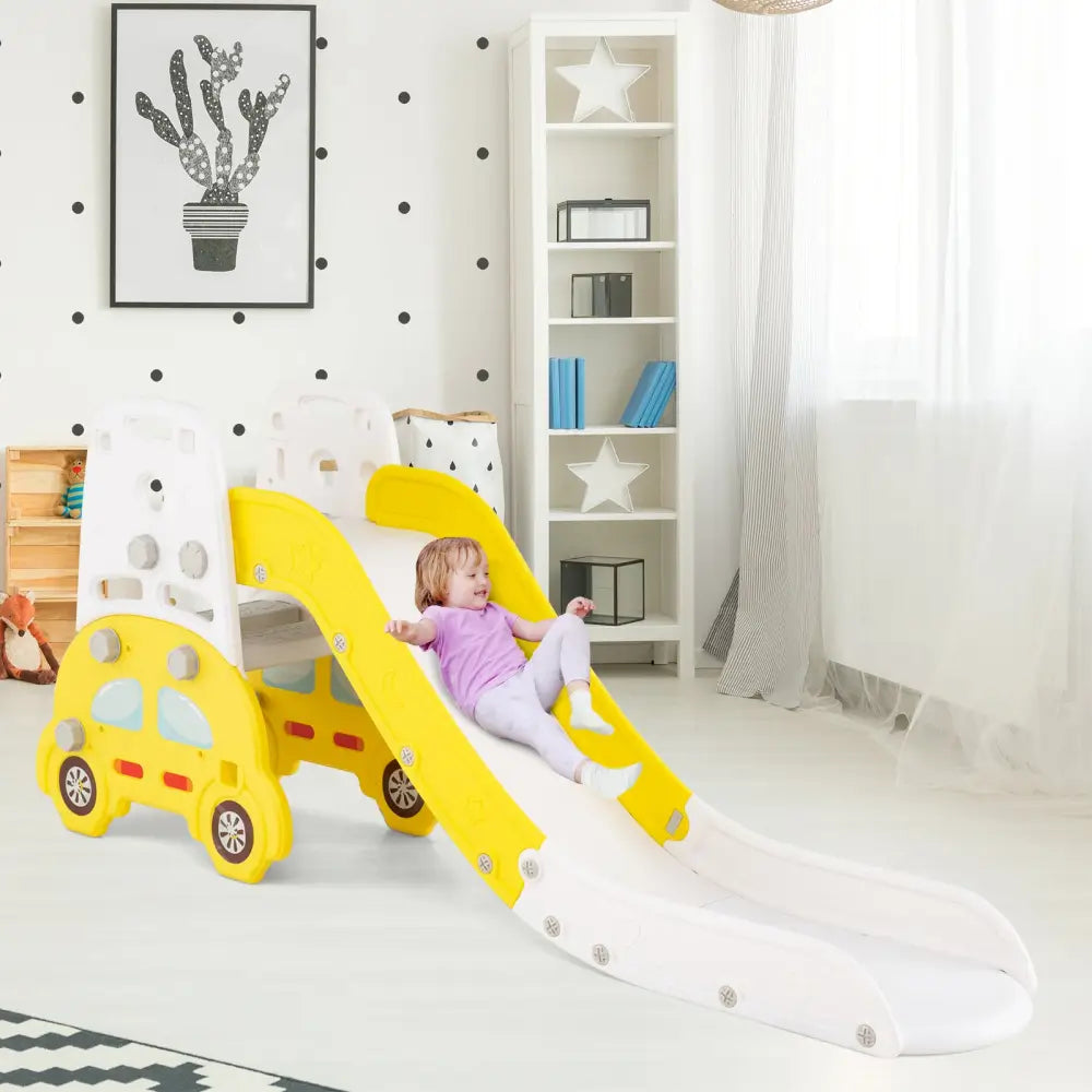 5 in 1 Convertible Toddler Slide Set Kids Art Easel with Stool and Book Rack-Yellow - Yellow - Climbers & Slides