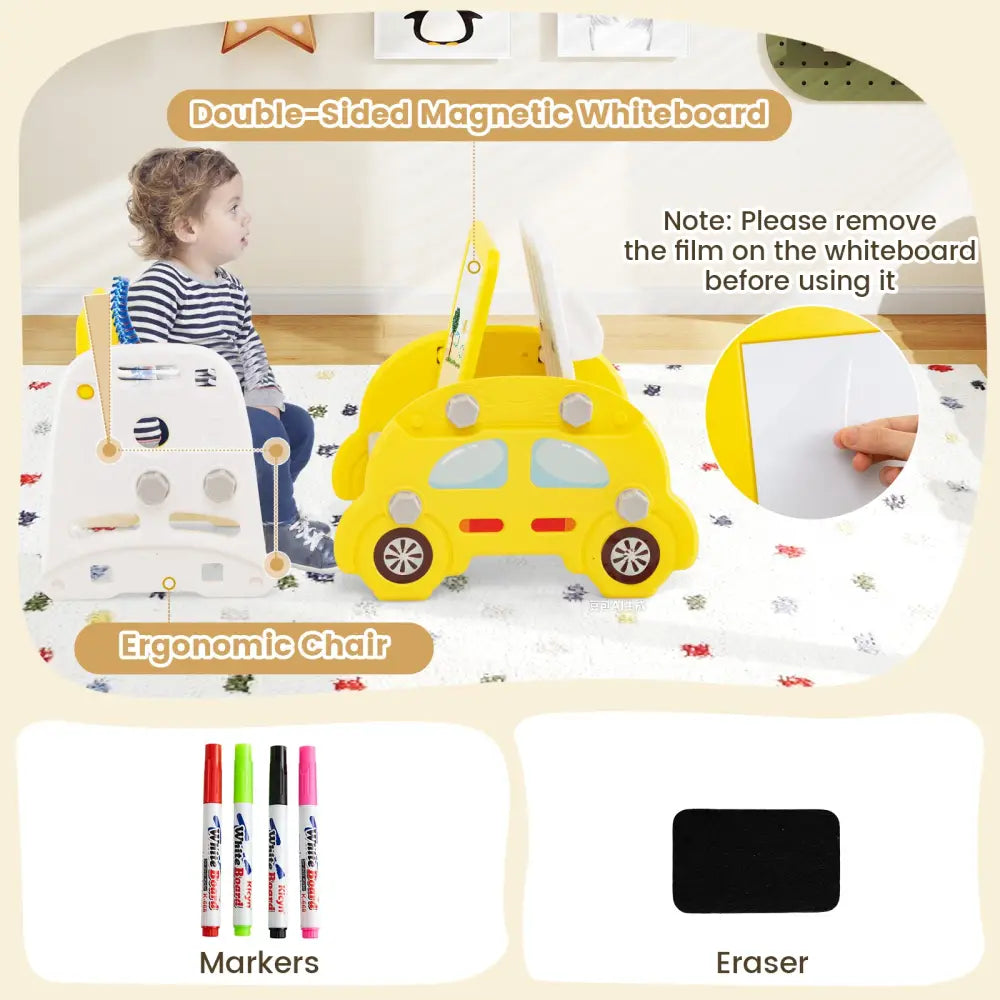 5 in 1 Convertible Toddler Slide Set Kids Art Easel with Stool and Book Rack-Yellow - Yellow - Climbers & Slides