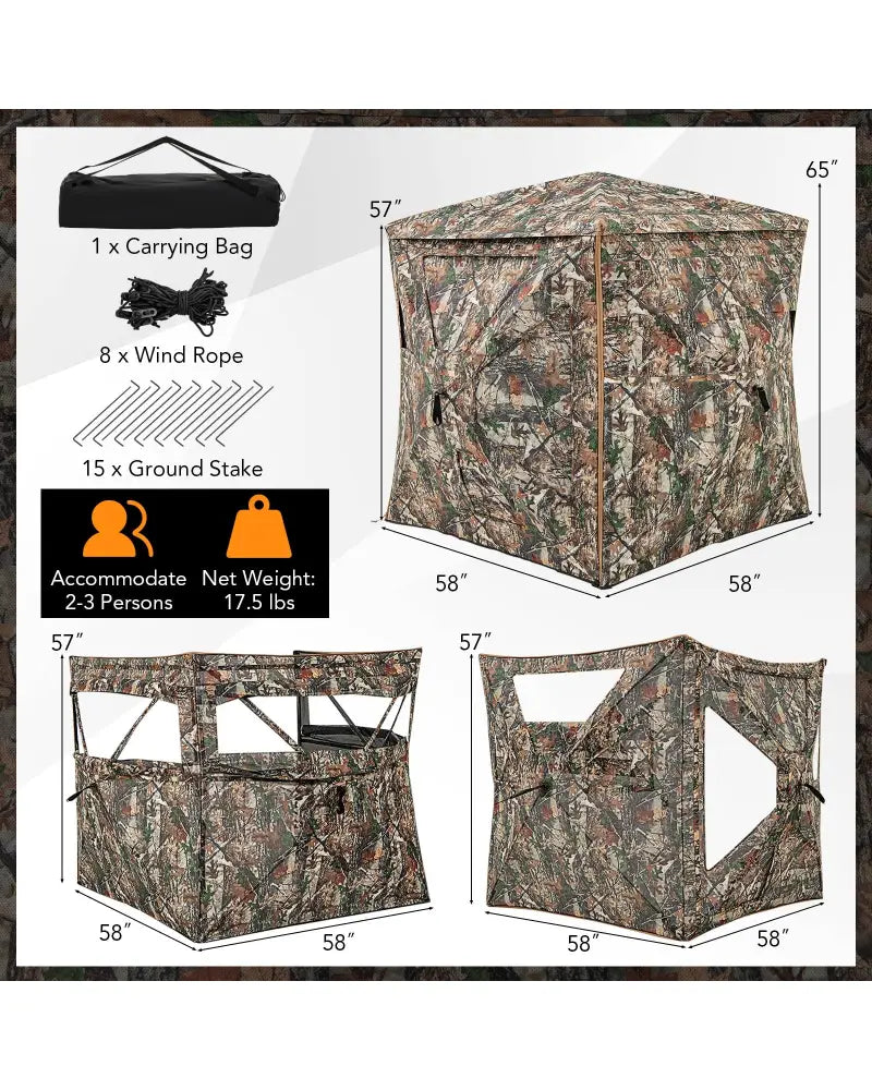 5-IN-1 Detachable Hunting Blind for 2-3 People with Skylight - Camouflage - Tents