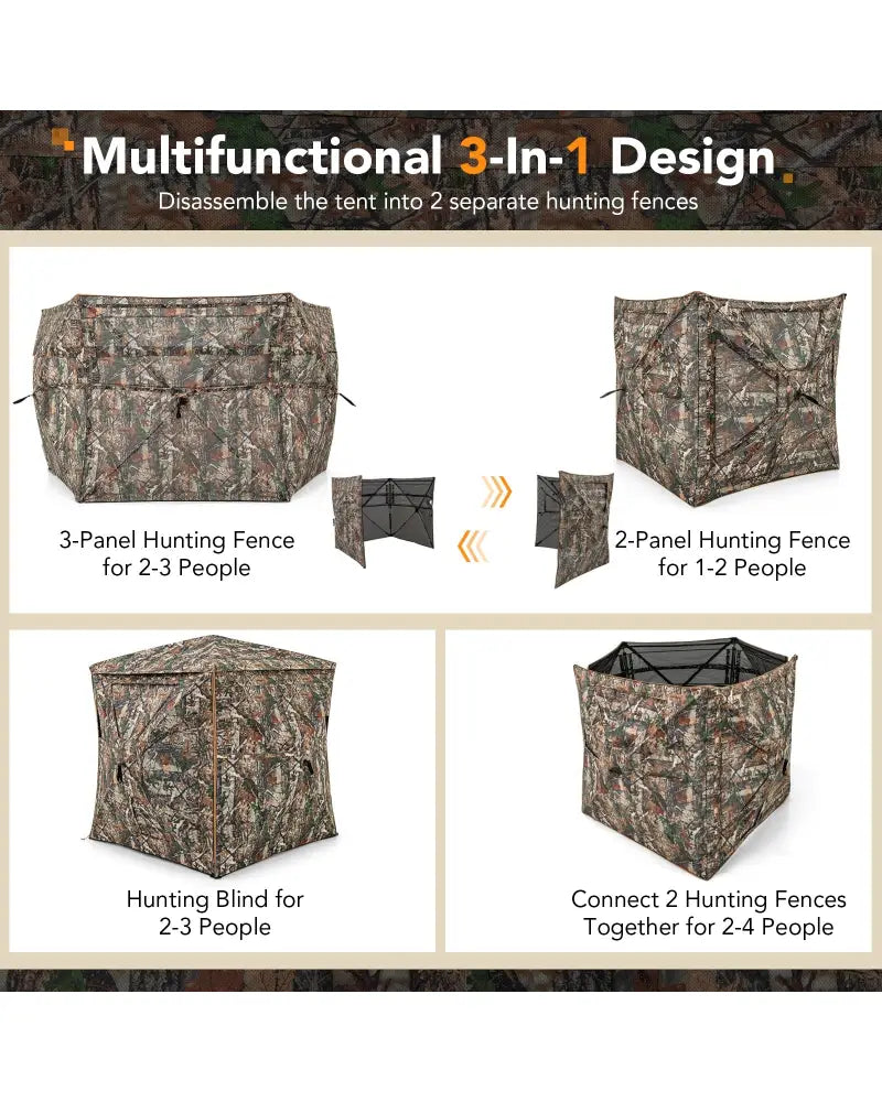 5-IN-1 Detachable Hunting Blind for 2-3 People with Skylight - Camouflage - Tents