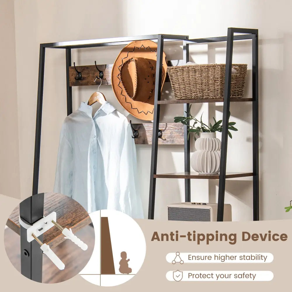 5-in-1 Entryway Hall Tree with Storage Bench with 9 Hooks-Rustic Brown - Rustic Brown - Coat Racks & Hall Trees