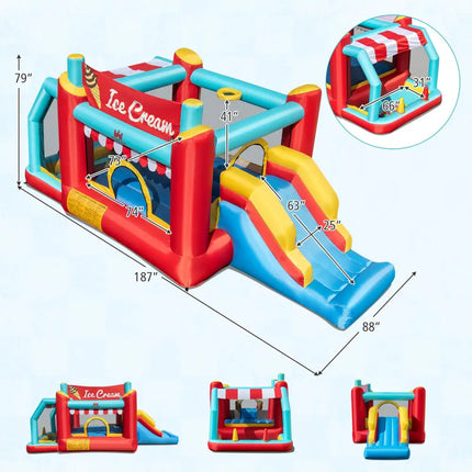 5-in-1 Ice Cream Inflatable Bounce House with Ball Pit and Slide without Blower - Multicolor - Bounce House
