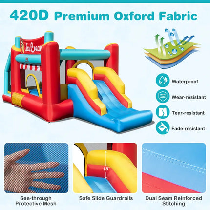 5-in-1 Ice Cream Inflatable Bounce House with Ball Pit and Slide without Blower - Multicolor - Bounce House