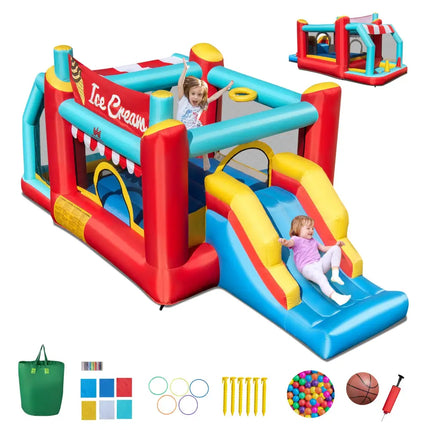 5-in-1 Ice Cream Inflatable Bounce House with Ball Pit and Slide without Blower - Multicolor - Bounce House