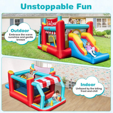 5-in-1 Ice Cream Inflatable Bounce House with Ball Pit and Slide with 480W Blower - Multicolor - Bounce House