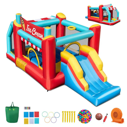 5-in-1 Ice Cream Inflatable Bounce House with Ball Pit and Slide with 520W Blower - Multicolor - Bounce House