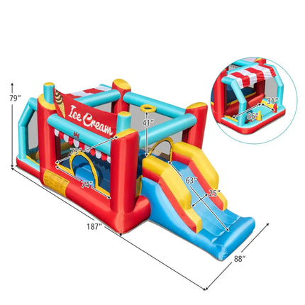 5-in-1 Ice Cream Inflatable Bounce House with Ball Pit and Slide with 520W Blower - Multicolor - Bounce House