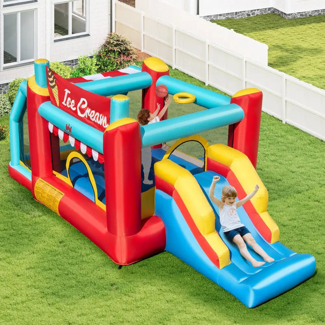 5-in-1 Ice Cream Inflatable Bounce House with Ball Pit and Slide without Blower - Multicolor - Bounce House
