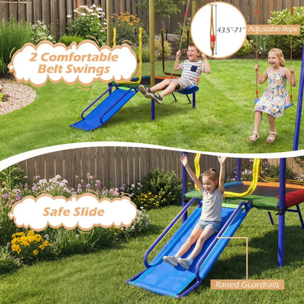 5-in-1 Kids Swing Set for Backyard with Heavy-duty Metal Swing Stand-Yellow - Yellow - Swing & Playsets