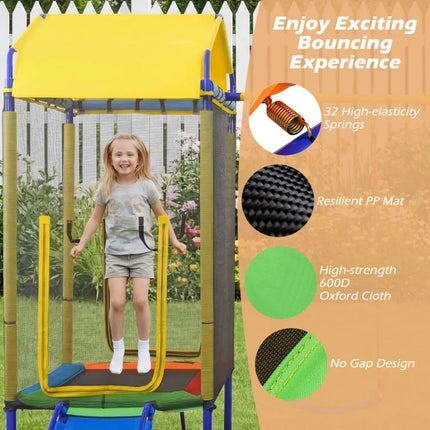 5-in-1 Kids Swing Set for Backyard with Heavy-duty Metal Swing Stand-Yellow - Yellow - Swing & Playsets