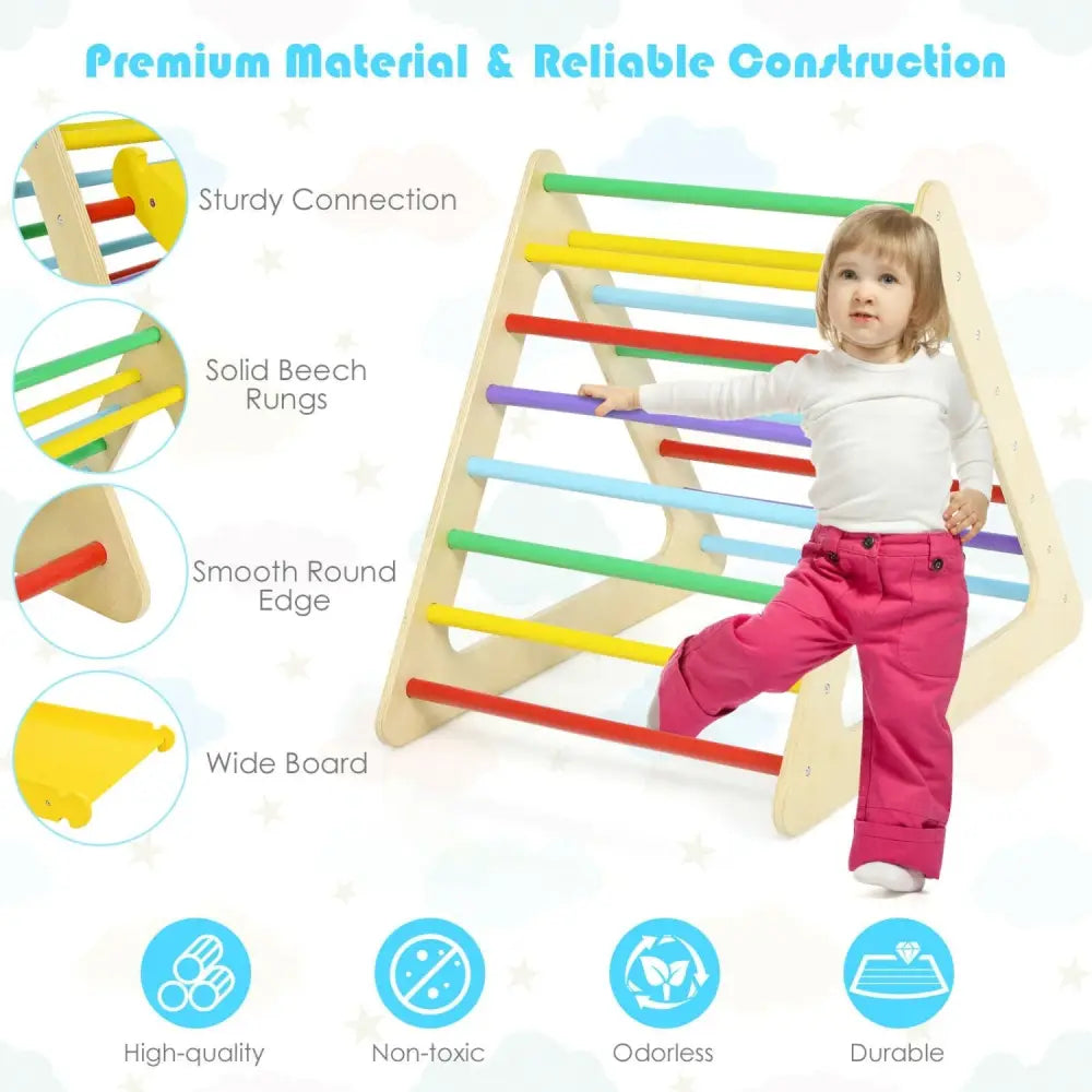 5 in 1 Kids Triangle Climber Play Gym Set with 2 Ramps - Natural - Climbers & Slides